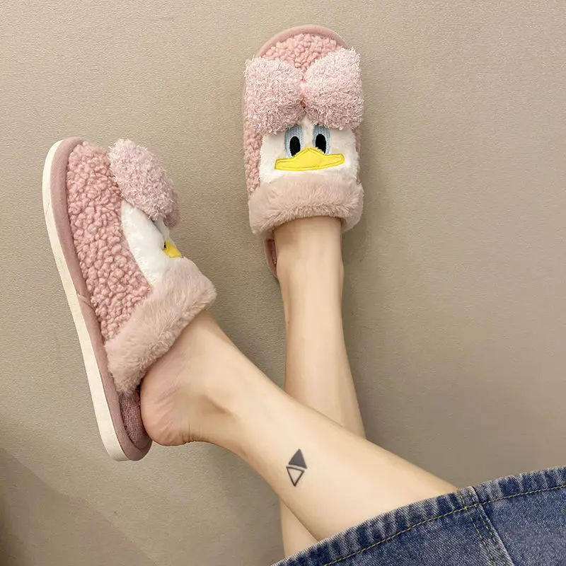 really pictures Daisy Donald Duck Cute Cartoon Plush Couple Winter Slippers Ins Indoor Cotton Slippers Home Shoes