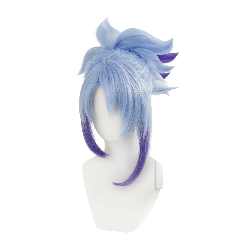 Peruca Akali Cos Star Guardian LOL, cabelo sintético resistente ao calor, perucas para cosplay de festa de Halloween, boné azul e roxo, jogo anime, 45cm