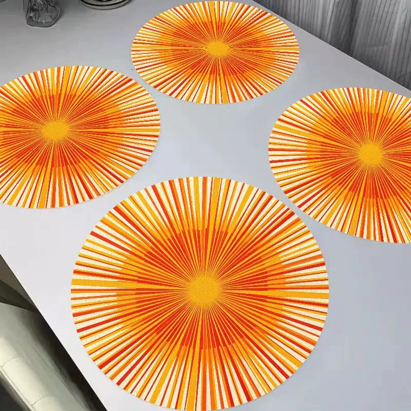 VIKAMA Warm Orange Radiant Sun Geometric Circle Linen Mat Thermal Insulation Wear resistant Table Mat Desktop Decoration