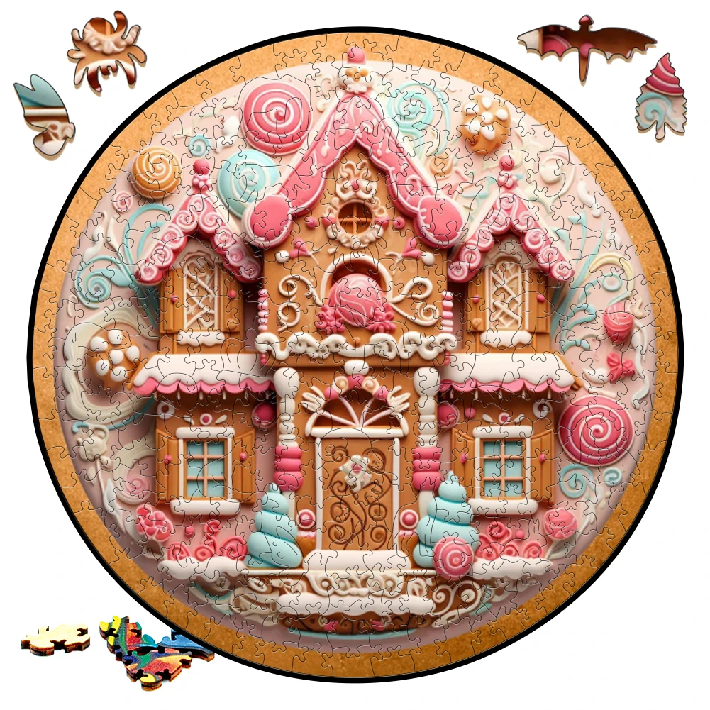 

Wooden Puzzle Mandala Beautiful Pink Houses Surprise Toys 3D Wood Jigsaw Puzzles Creative Games Round Shaped Secret Puzzle Boxes