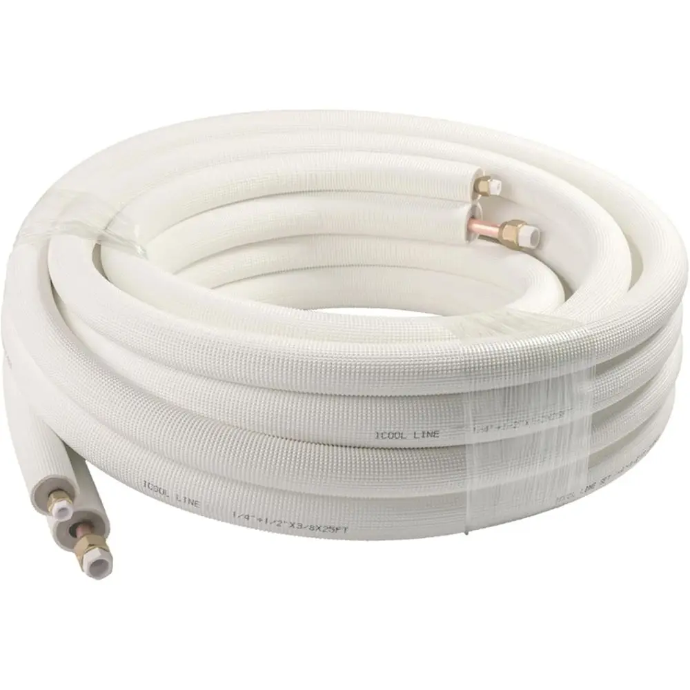 

25 Ft. Mini Split Line Set, 1/4" & 1/2" O.D. Twin Copper Pipes, 3/8" Thickened PE Insulated Coil Copper Line with Nuts for Air C