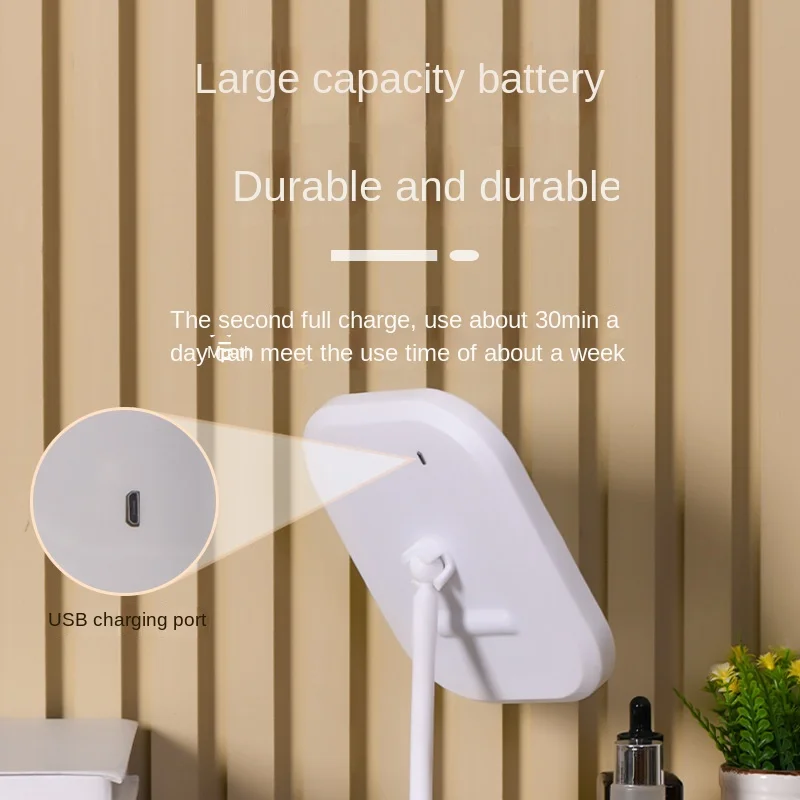 LED-Kosmetikspiegel mit dreifarbiger Helligkeit, USB-Aufladung, Desktop-Schminkspiegel, Vergrößerung für Badezimmer, Schlafzimmer