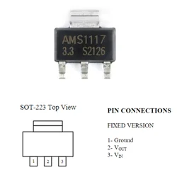 Fonte de alimentação IC Buck Chip, AMS1117, 3.3V, 1.2V, 1.5V, 1.8 V, 2.5V, 5.0V, 1.5V, 1.8 VADJ Regulador, ASM1117, SOT-89, 10pcs por lote