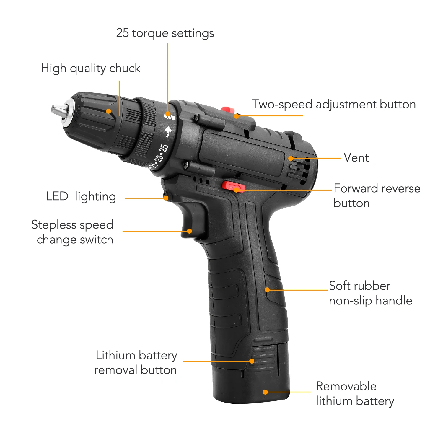 Cordless Drill Multifunctional High-power Electric Impact 18V Lithium Battery Wireless Rechargeable Hand Drills DIY Power Tools