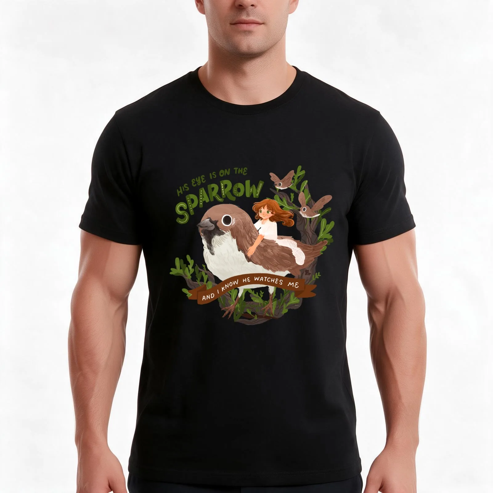 His Eye is On the Sparrow (And I know he's watching me!) T-Shirt Summer Casual Cotton Tee Oversized Streetwear Tops
