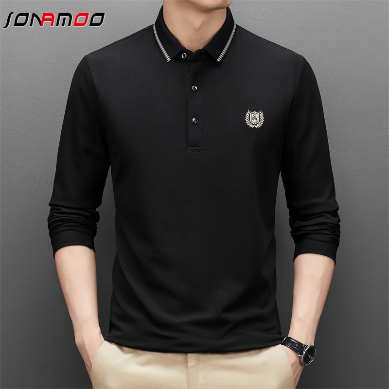 Autumn and Winter Long Sleeve Polo Shirt Fashion Embroidery Men\'s Polo Neck Top Pure Cotton Daily Long Sleeve Polo Shirt