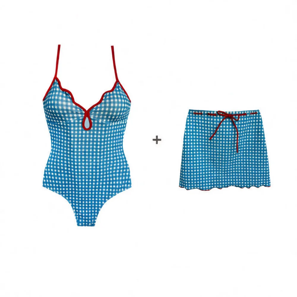 Classic Plaid One Piece Swimsuit Women Sexy Sleeveless Bathing Suit Padded Slimming Design For Beach Vacation Holidays