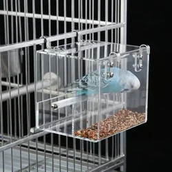 Transparent Acrylic Bird Feeder Parrot Food Box Hanging Feeding Tray Spill-proof Cup Bird Automatic Feeder Bird Cage Accessories