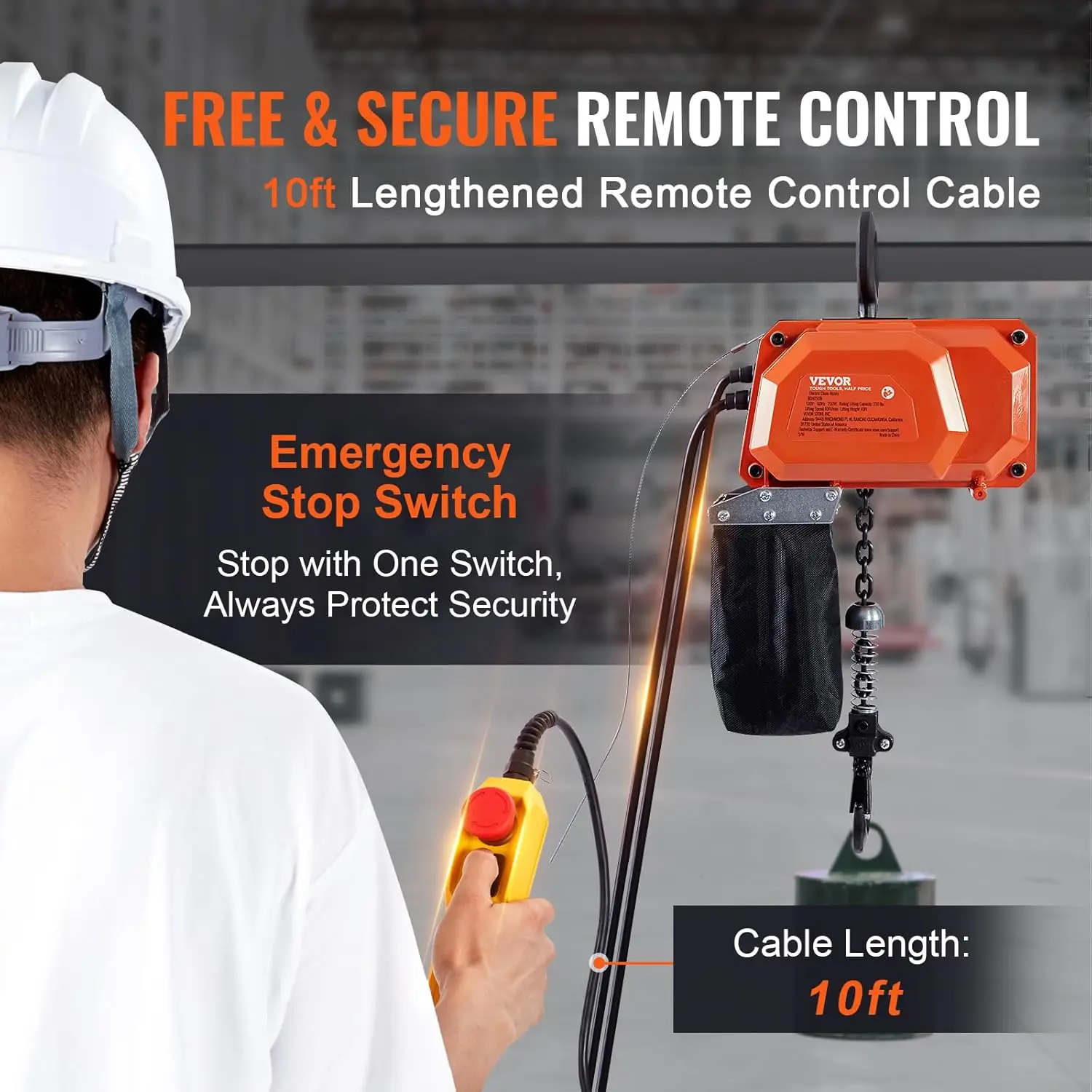 Electric Chain Hoist, 330 lbs Load Capacity, 10 ft Lifting Height, 10 ft/min Speed, 120V, Single Phase Overhead Crane&G80 Chain.