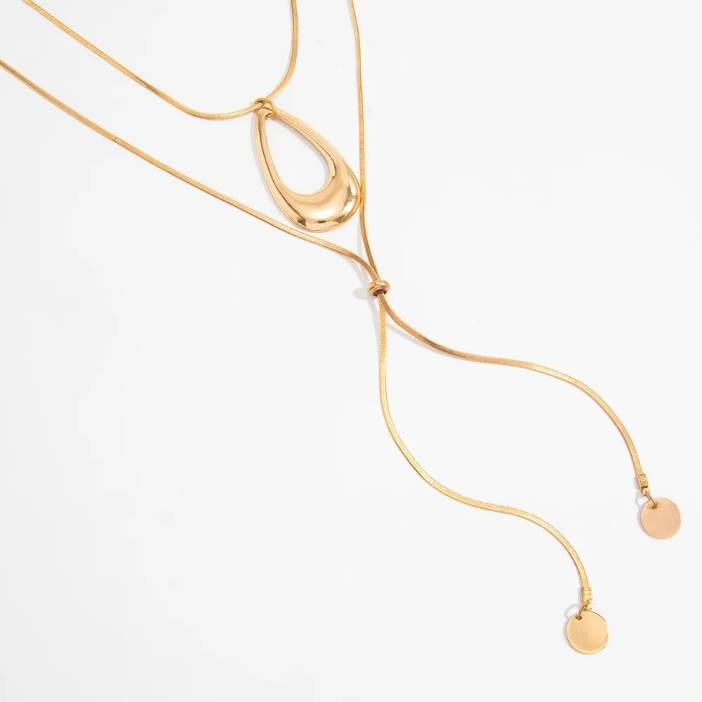 Multi Layer Teardrop Hollow Layer Necklace Pull Adjust Snake Chain Y Chain Y Shape Geometric Form Neck Collar Daily Commute