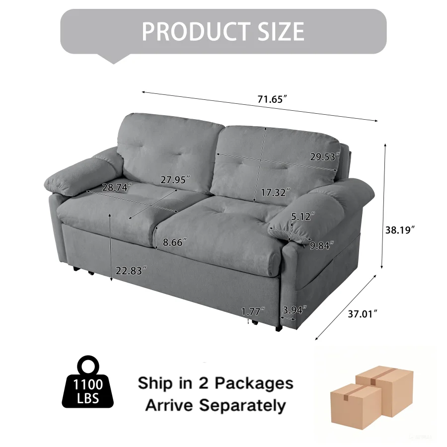 Old: W3163P269700 Convertible Pull-Out Queen Sleeper Sofa, 3-in-1 Sofa Bed with Side Storage and 8 Silent Casters, Thick Padded