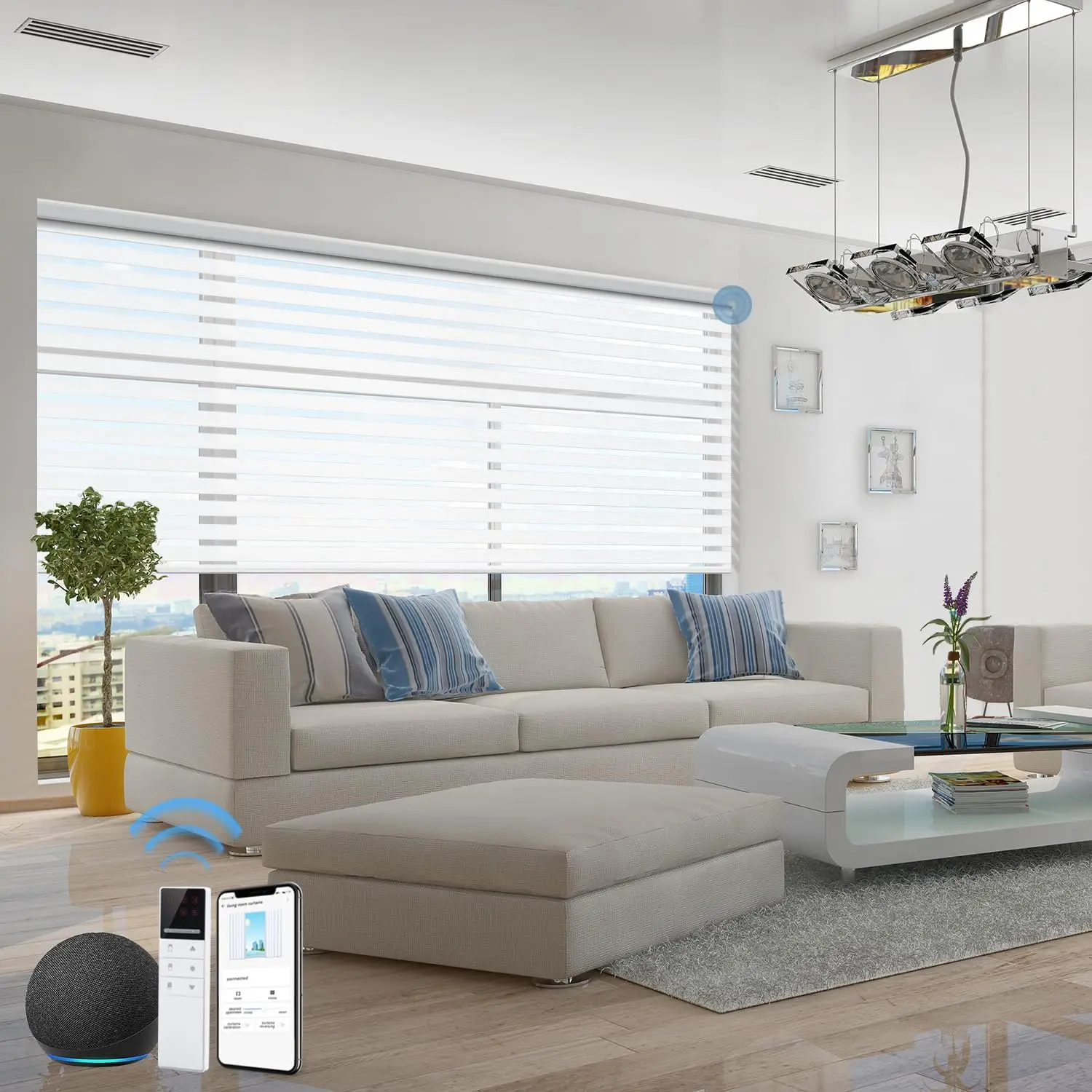 Electric Day And Night Blinds With Remote, Motorized Zebra Blinds Compatible With Alexa, Privacy Motorized Blinds