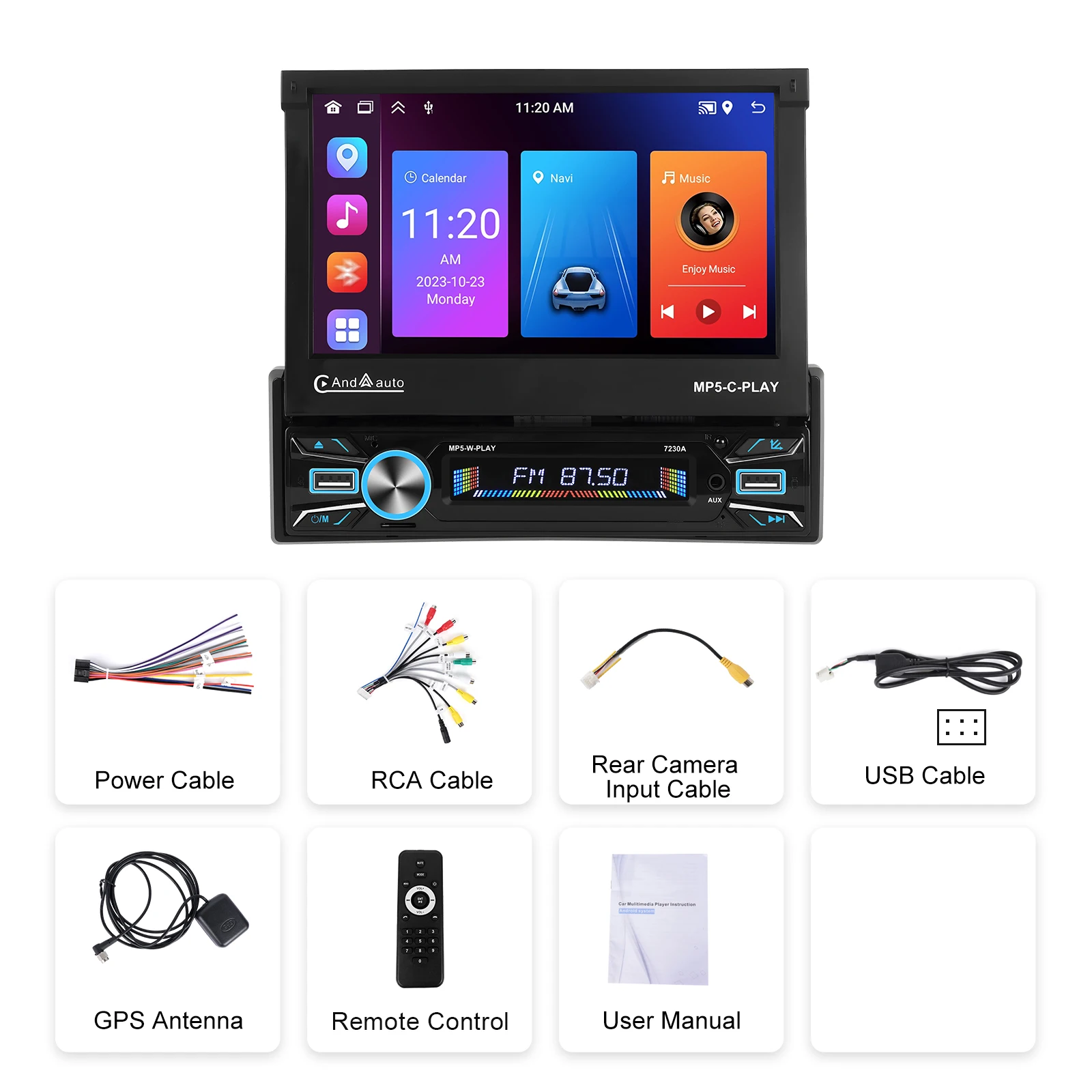 Podofo 7 \'\'Touch Screen pieghevole manuale capacitivo 2 + 64G lettore multimediale Carplay Android Auto WIFI GPS FM Android Car Stereo