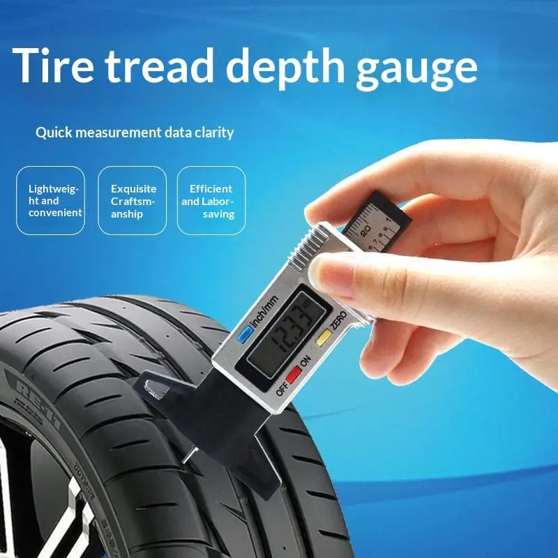 【L】1Pcs Digital Tire Tread Depth Gauge High Accuracy LCD Inch MM Dual Unit For Car Maintenance