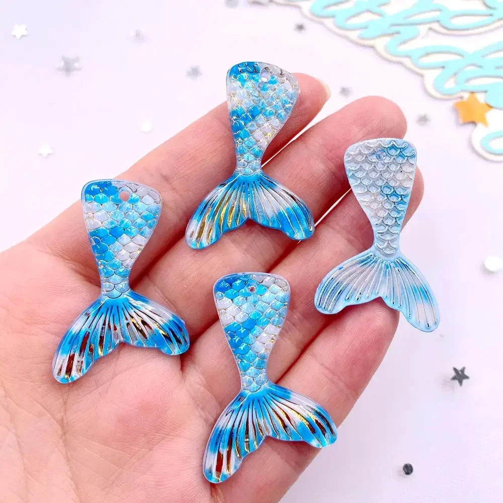 10pcs Glitter Colorful Resin Mermaid Tail Flat back Rhinestone Figurine DIY 1 Hole Decor  Art Scrapbook Jewelry Accessorie Craft