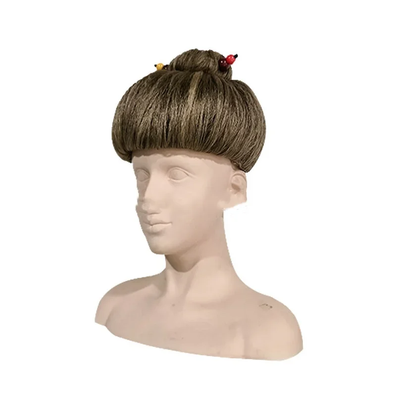 Bun Wig Granny Costume Props for Women Anime Cosplay Wig with Bun Halloween Party Cosplay Short Wigs