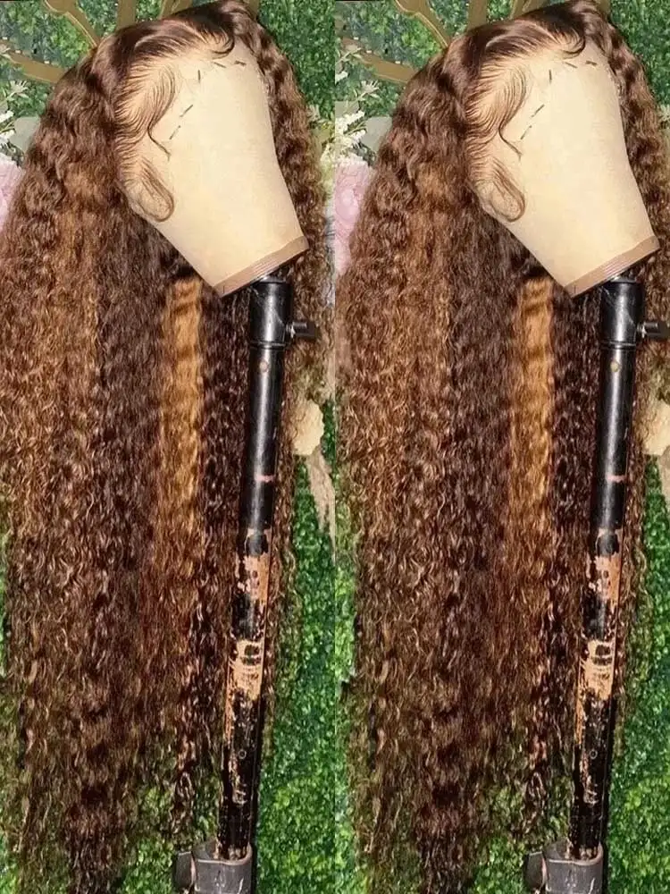 30 Inch Highlight Ombre Lace Frontal Wig Curly Human Hair Wigs 4/27 Colored Deep Wave Frontal Wig Brazilian 13x4 Lace Front Wig