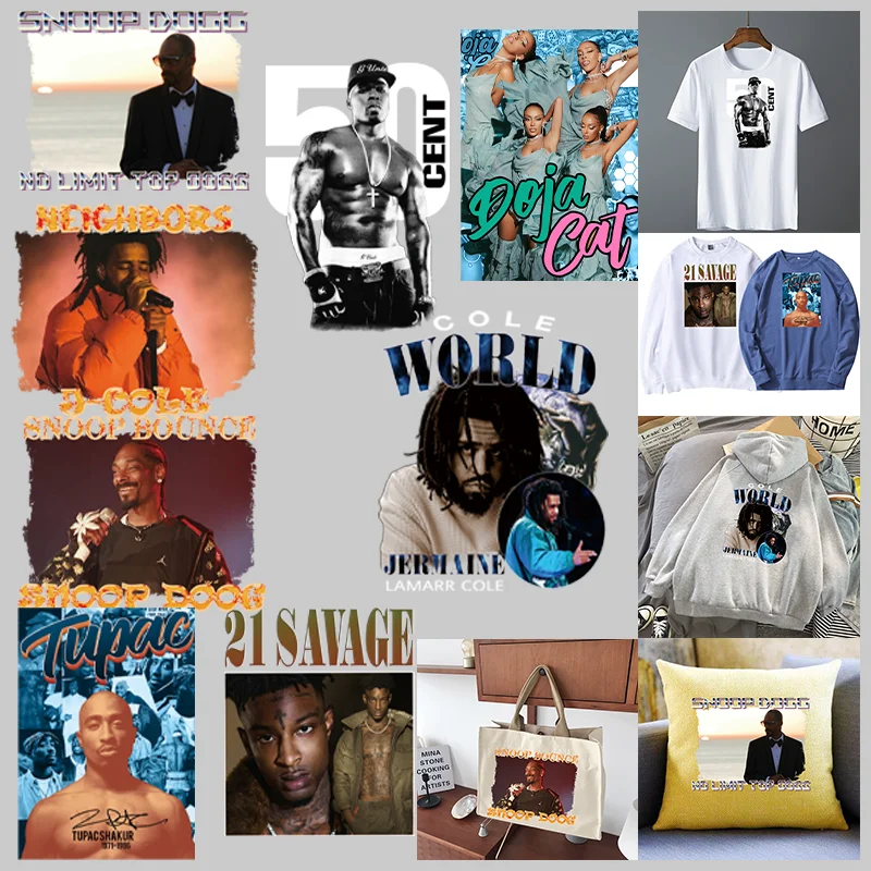 Hot popular Rapper.50 Cent,Ironing applications for clothing Patches,Suitable for Hoodies,T-shirts,pillows,canvas bag,etc.