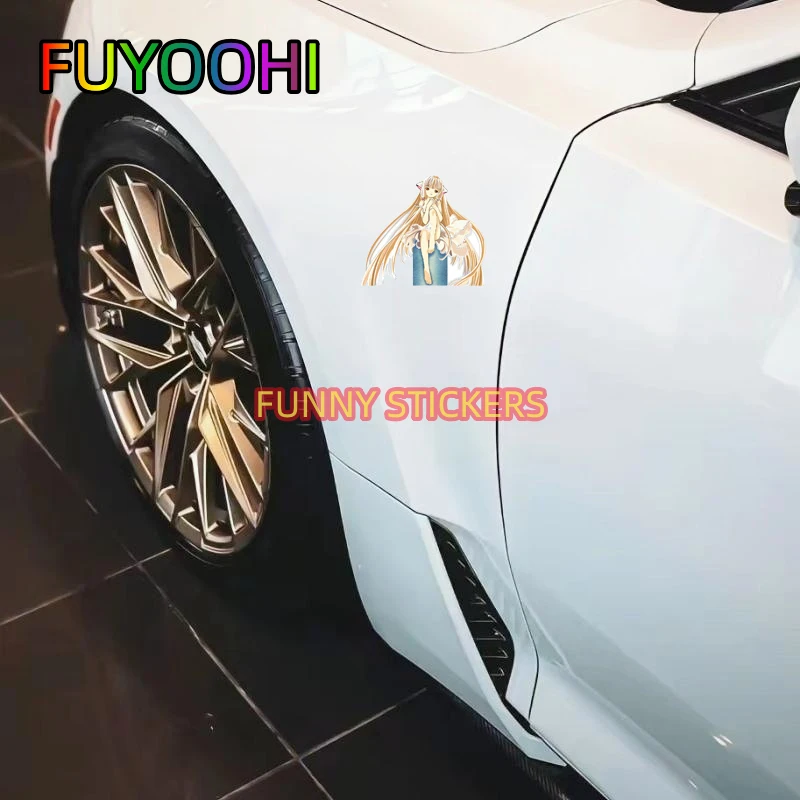 FUYOOHI Cute Girls with Long Blonde Hair Car Stickers Simple Sunscreen Decals Waterproof Laptop Caravan Decor Car Styling