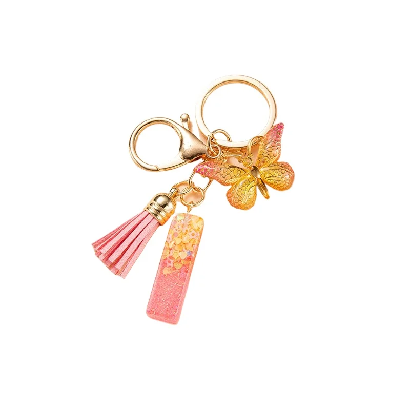 New 2024 A-Z Dreamy Sequin Letters Keychain Tassel Butterfly Pendant Initial Keyring For Women Men Car Key Holder Christmas Gift