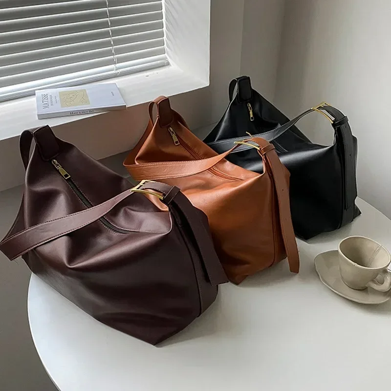 Woman Shoulder Bag Casual Tote PU Leather Vintage Shopper Luxury Handbags For Women Large Capacity Solid Fashion Crossbody Bag