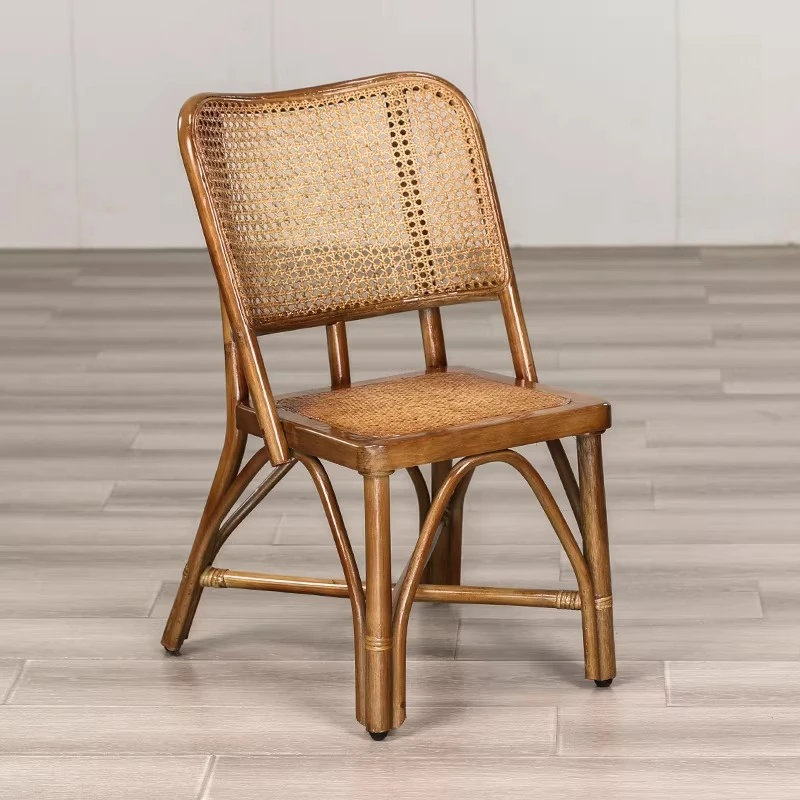 

Handwoven Bamboo Dining Chair with Ergonomic Backrest, Single Seater Patio Bistro Chair for Indoor Outdoor Kitchen Balcony Use