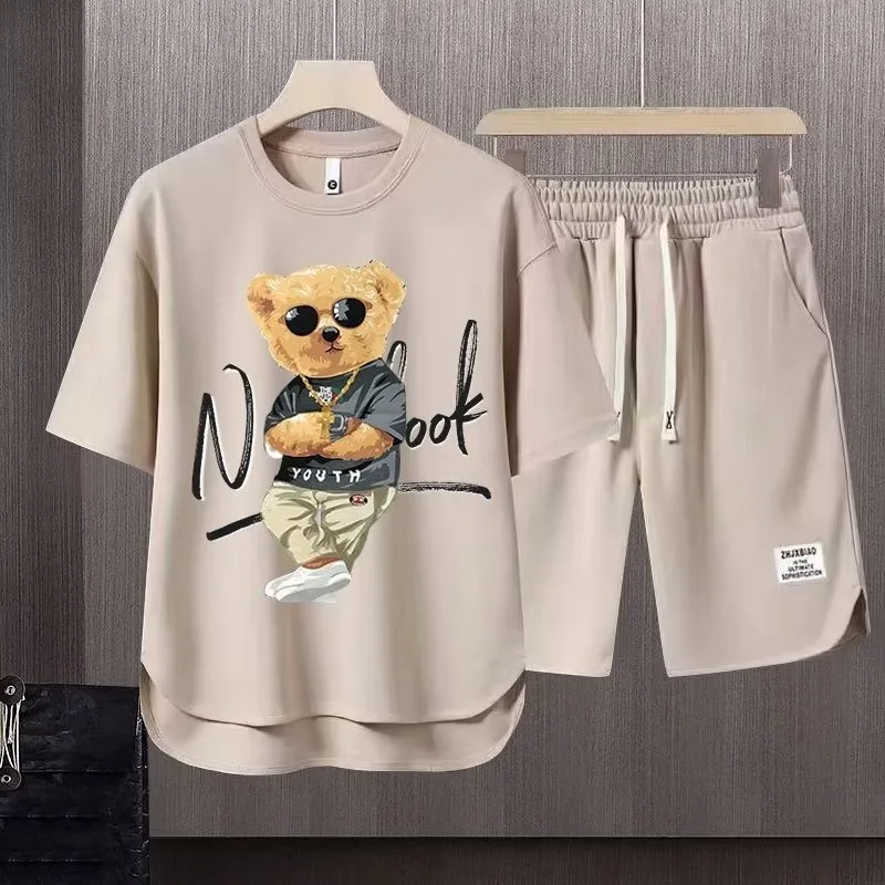 

Men's casual 2026 summer new pullover sports suit, fashionable basketball short sleeved T-shirt+shorts two-piece set