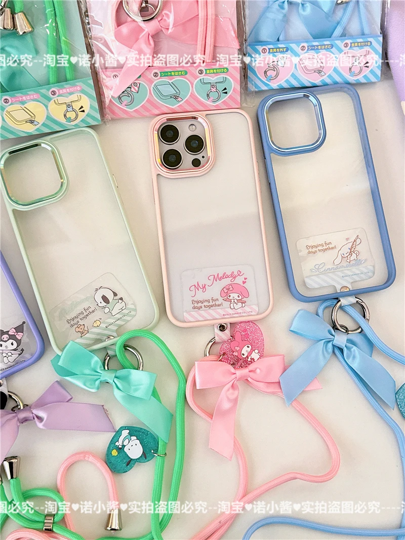 Sanrio bonito kuromi cinnamoroll minha melodia telefone móvel cordão ajustável menina caso do telefone móvel decoração diagonal corda longa