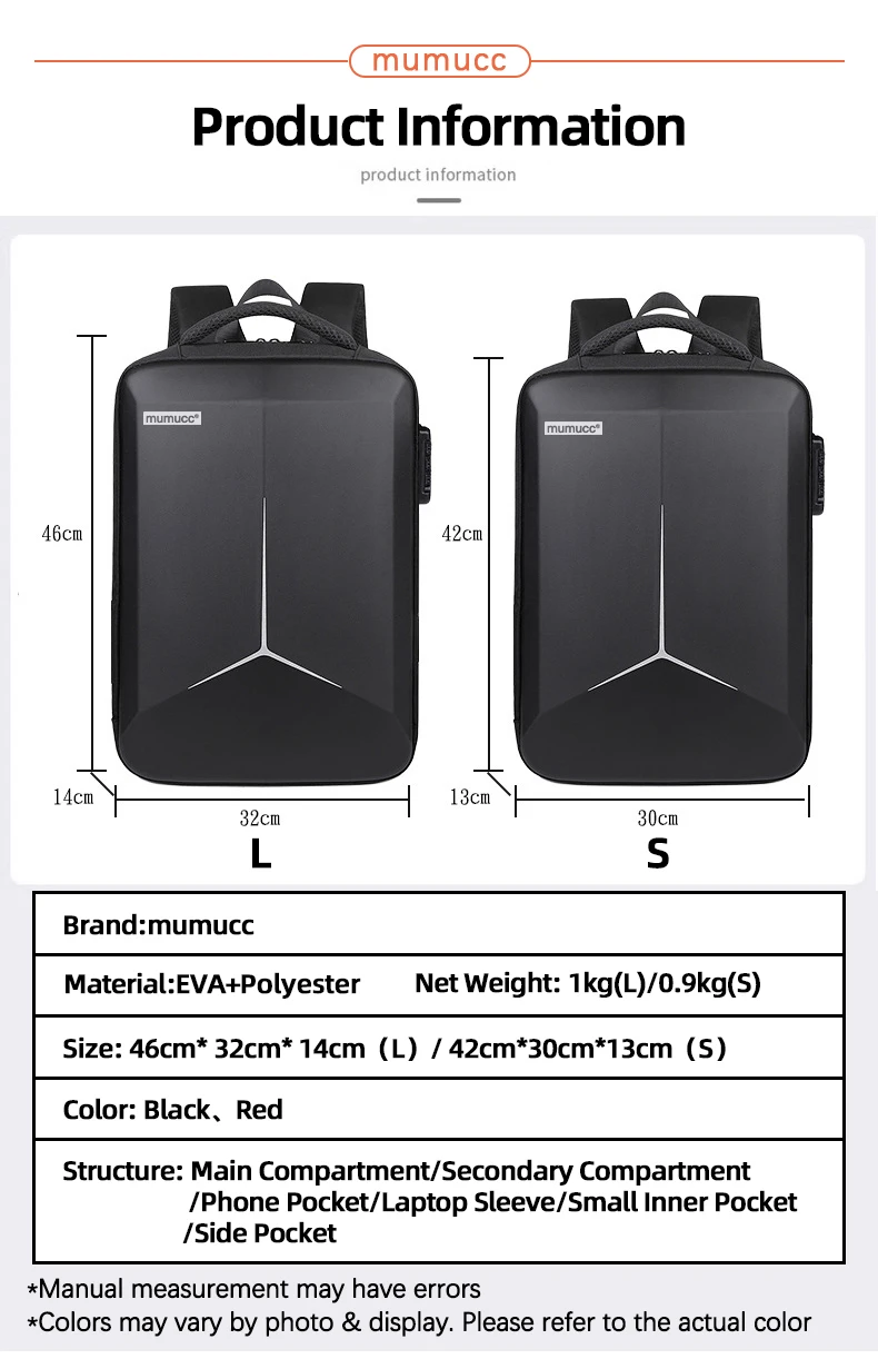 MUMUCC Hard EVA Shell Laptop Backpack Shockproof USB Type C Charging Anti Theft Password Lock Travel Backpack with Luggage Strap