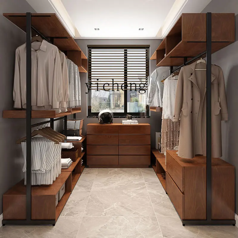 

XL Solid Wood Wardrobe Home Open Cloakroom Bedroom Coat Rack Villa High-end Metal Wardrobe