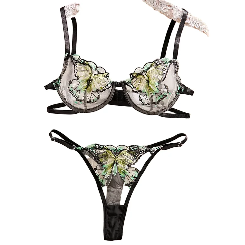 

Lingerie Set Sexy Floral Embroidery Underwear Transparent front clasp bra Skin Care Kits Delicate Fairy Set Woman bralette