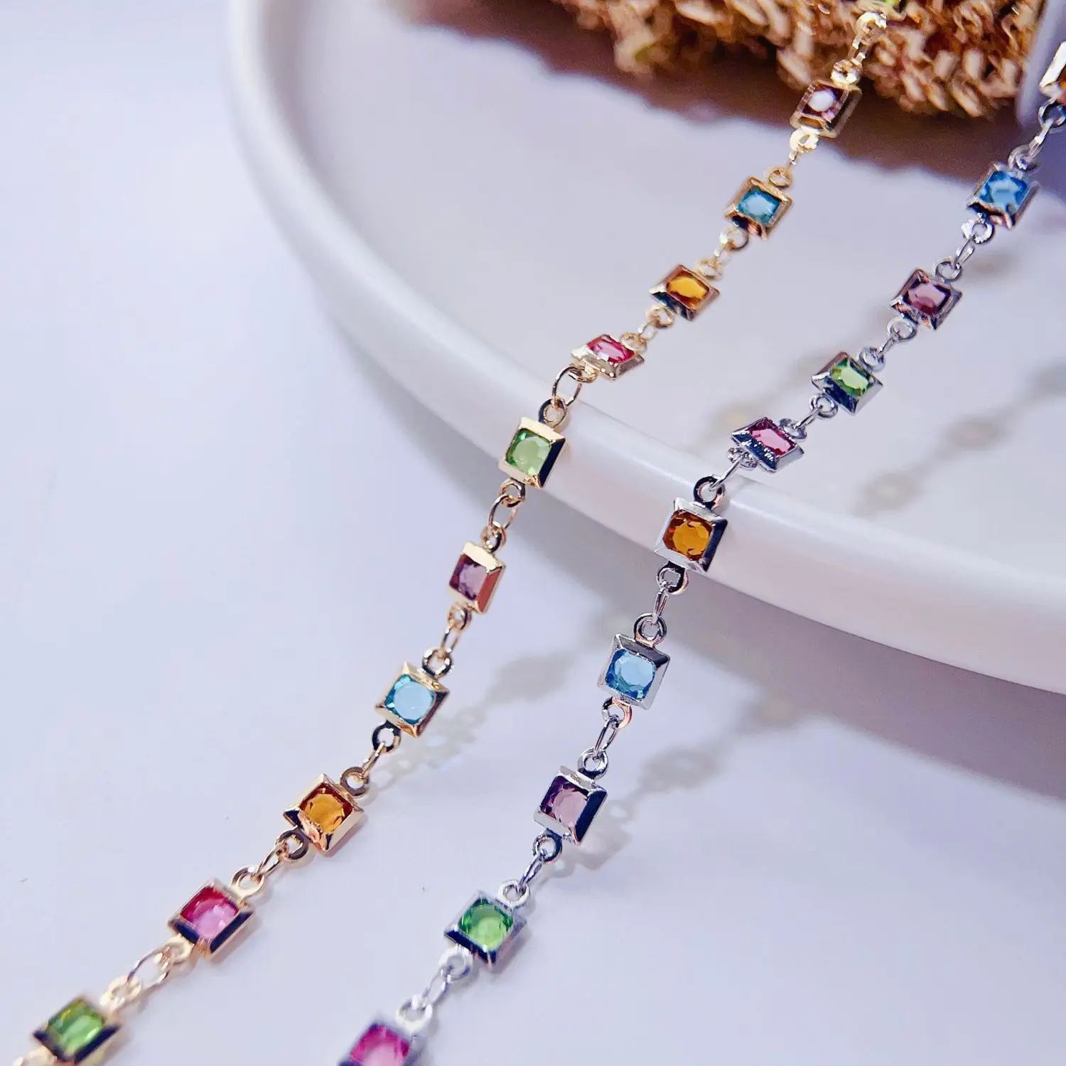 Premium 4mm Colored Square Zirconia Chain Copper Material for DIY Handmade Necklace Bracelet Craft