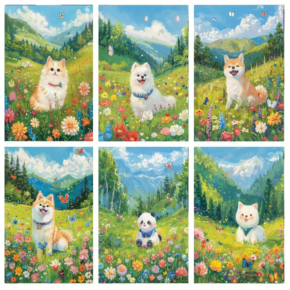 

582764 Painting By Numbers Animals In A Sea Of Flowers Landscape Adult Oil Kit DIY Acrylic Paint Canva Artwork Gift