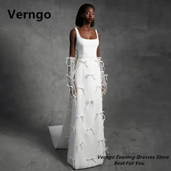 Verngo vestido de noche de crepé marfil con lazo espagueti sin tirantes vestido para ocasión Formal cuello cuadrado con chal vestido de graduación personalizado