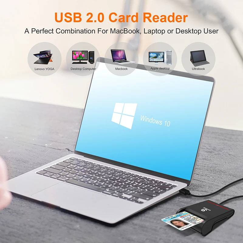 ZOWEETEK – lecteur de cartes intelligent USB 2.0, pour carte d'identité IC, bancaire, EMV, pour ordinateur