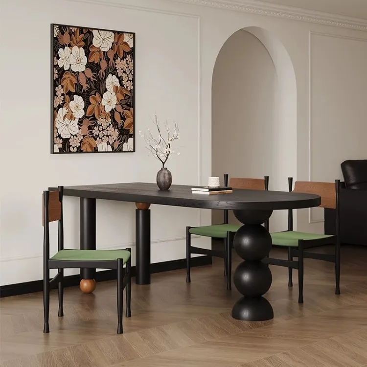 Factory Direct 2026 French retro solid wood semi-circular dining table, all solid wood light luxury household living room long t