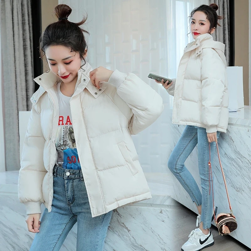 2023 New Winter Coat Women Hooded Puffer Coat Causal Thick Warm Parkas Zipper Down Cotton Padded Jacket Outerwear Female