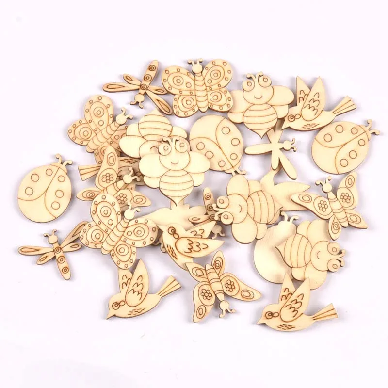 Lovely Dog Cat Fish Natural Wooden Chips Scrapbooking Carft for Home Decoration Diy Embellishments cp3397