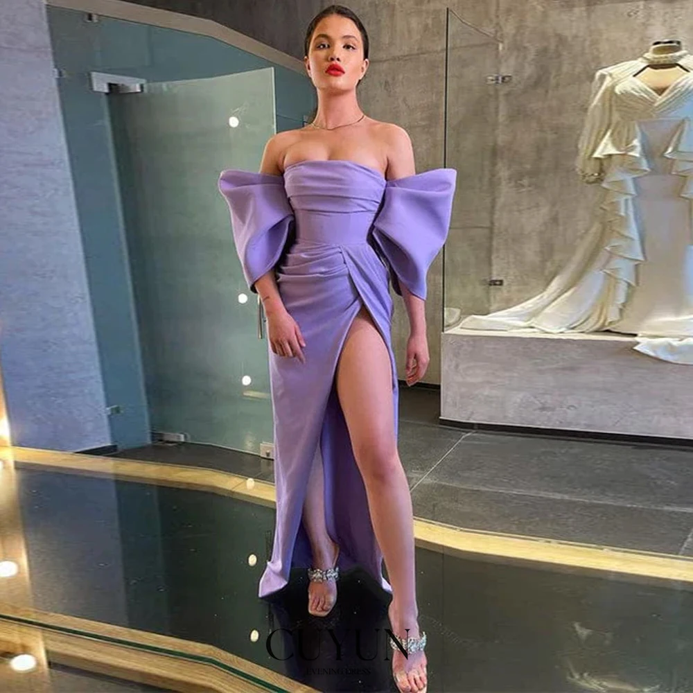 

CUYUN Purple High Slit Women Party Dresses Off the Shoulder Sexy Prom Dress Customized Special Occasion Gown for Women