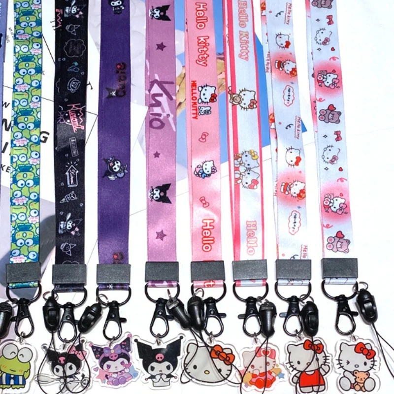 New Sanrio Hello Kitty Hang Rope Kuromi Keychain Pendant Hanging Neck Lanyard Id Card Gym Mobile Phone Straps Pendant Accessorie