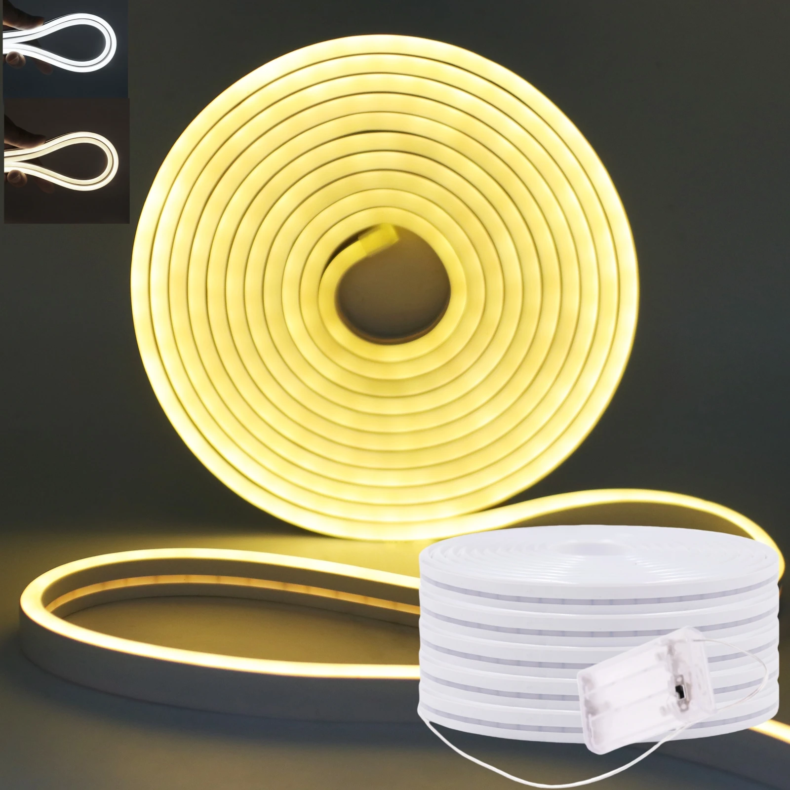 Neon LED Strip Light With 3AA Battery Case 5V 120Leds/M Flexible Tape Diode IP67 Rope For TV Backlight Home Outdoor Decor