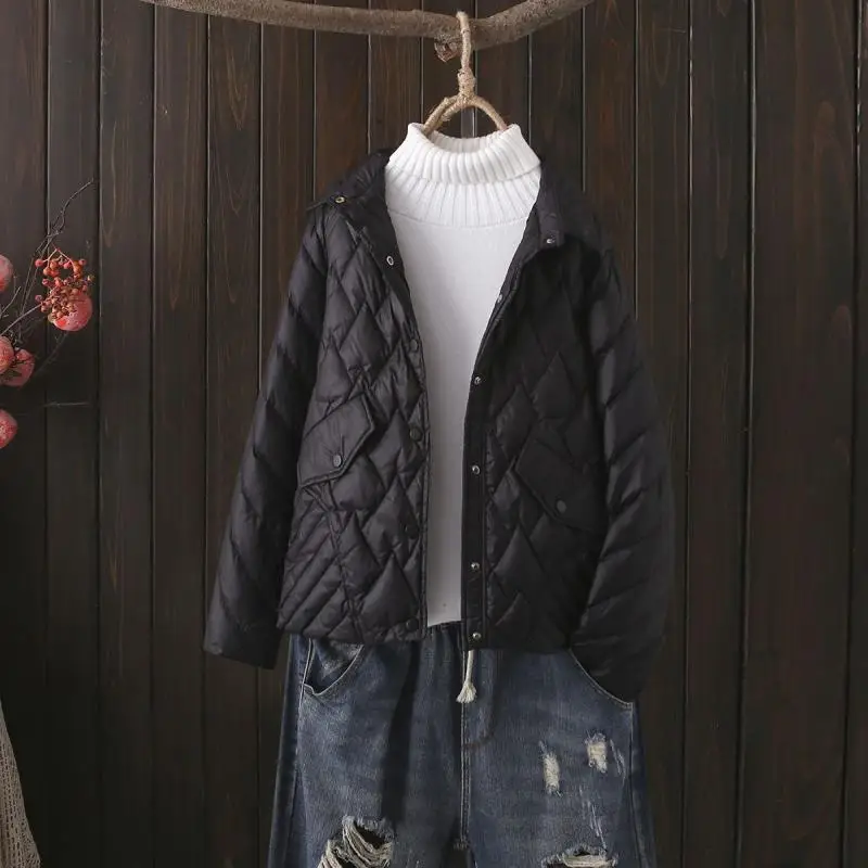 

Lightweight Du down Jaet Women's ort Sle Faion irt Collar Diamond Pattern Korean Version Autumn Winter New Arrival