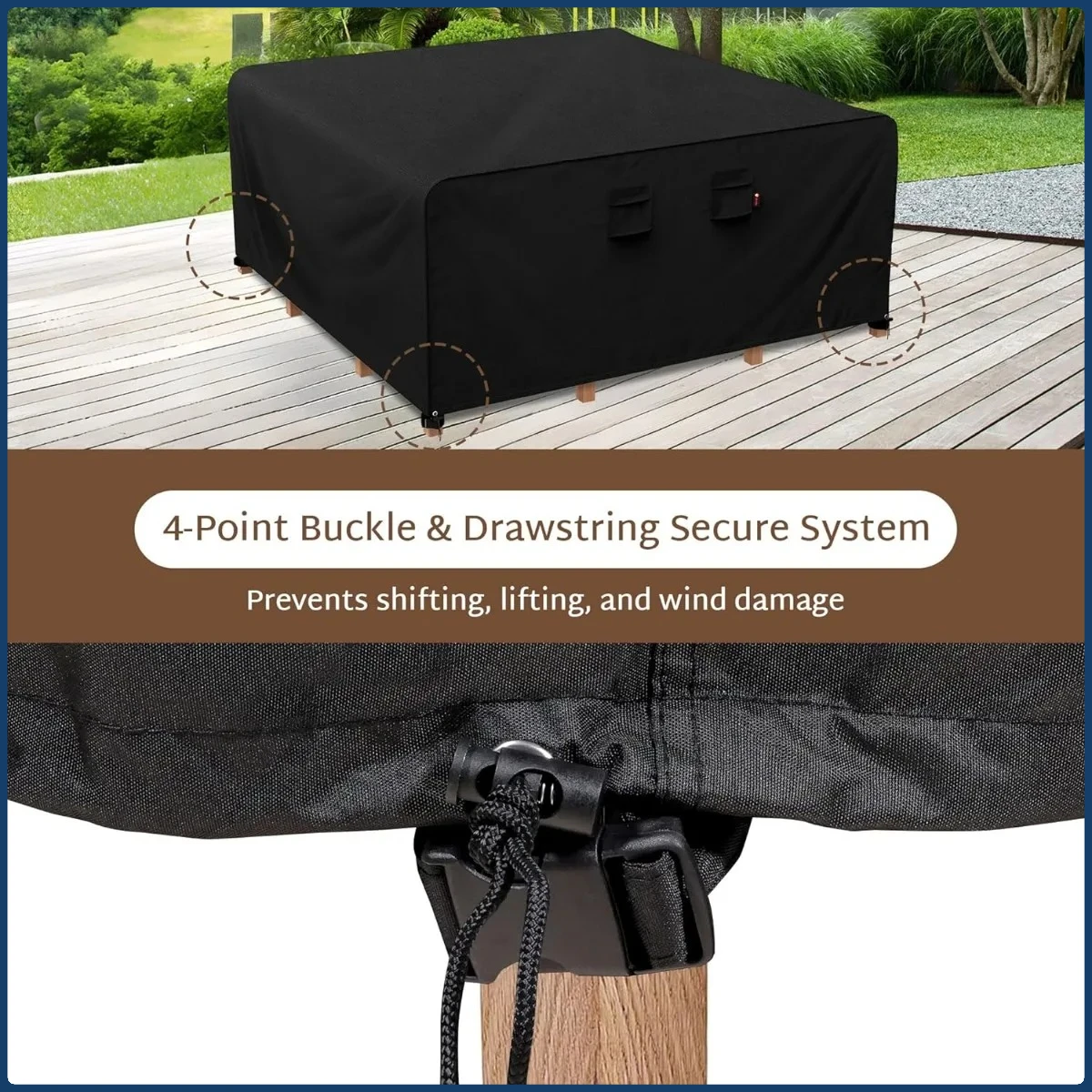 Capa para conjunto de jantar de pátio de 144 x 144 polegadas para todos os climas, tecido 600D resistente a UV à prova d'água, ajuste universal para mesa de 130 136 138 polegadas