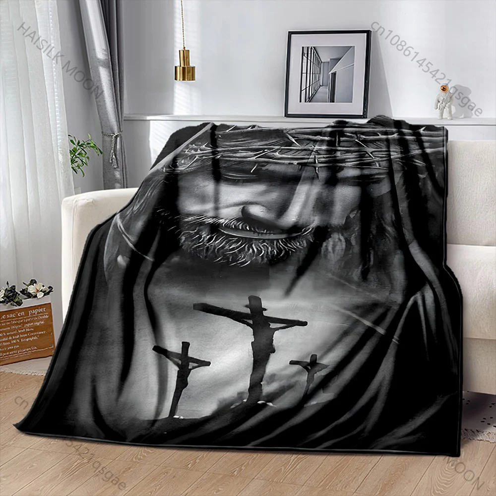 Three crosses black-and-white scene Print Blanket Warm Soft Fluffy Kids Adult Sofa Bed Throw Blanket Outdoor Travel Camping RV
