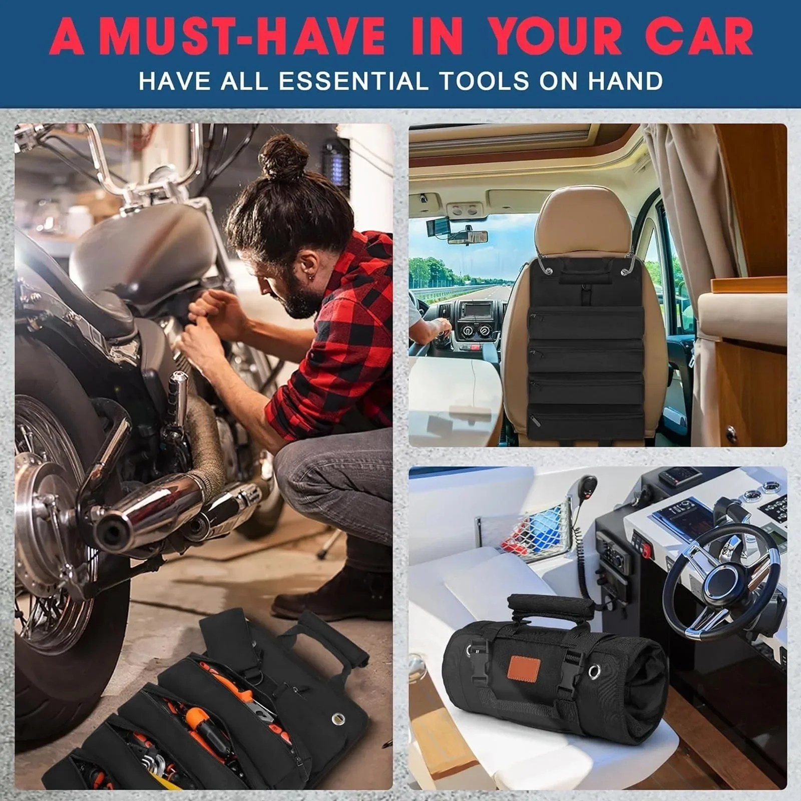 حقيبة أدوات قابلة للطي شديدة التحمل، منظم أدوات محمول مع حقيبتين صغيرة لحل تخزين الميكانيكا القابل للطي