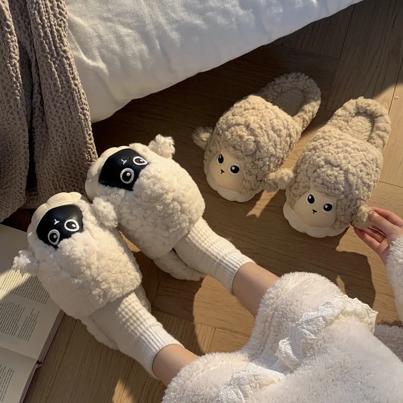 2023 Cute Parenting Shoes Cute  Sandal for Womens winter Ladies Kawaii Cartoon Casual Slipper Platform Indoor Sheep slippers