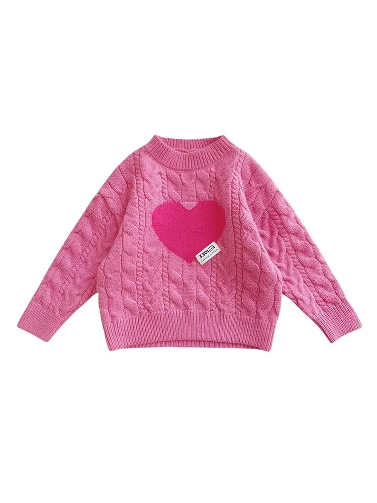 الفتيات البلوز Sweater2023New الربيع والخريف الكورية نمط الأطفال المألوف فتاة صغيرة القلب أعلى الأطفال محبوك Sw #5