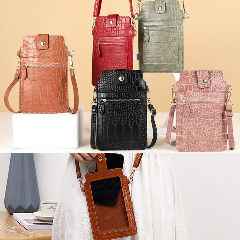 Crocodile Pattern Fashion Women's Zipper Crossbody High-quality Shoulder Bag Mobile Phone Bag Luxury Touch Smartphone Pouch