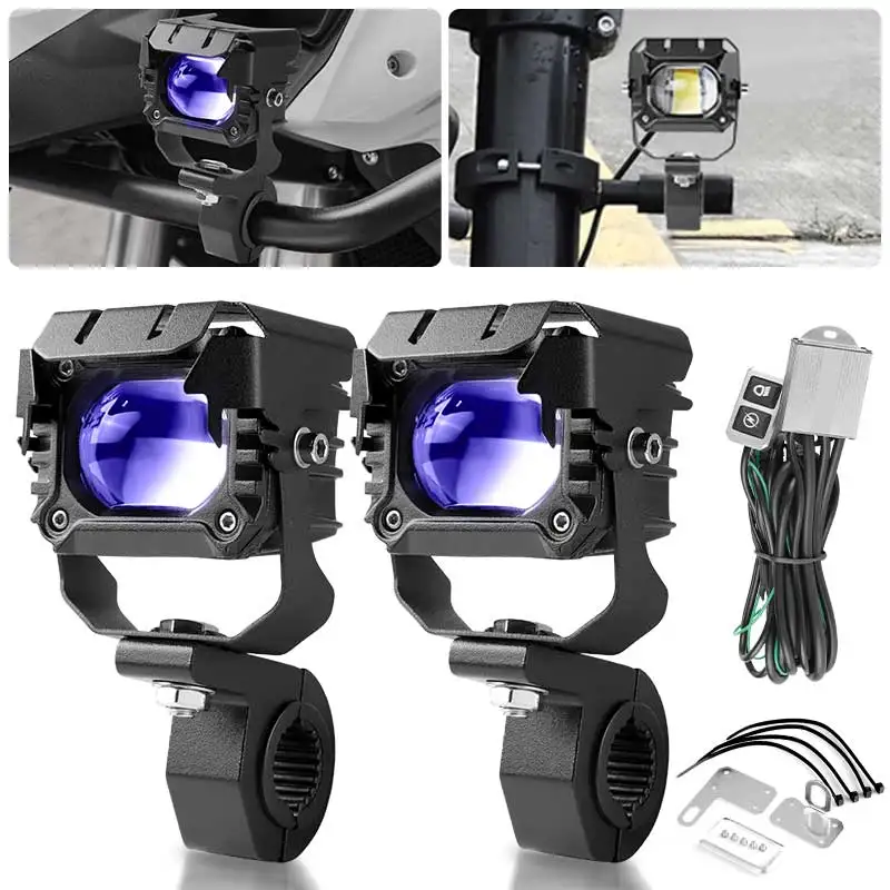 

Led Motorcycle Headlight Spotlights Light Blue Highlight Driving Illumination Auxiliary Lamp Flashing High Low Beam Super Bright