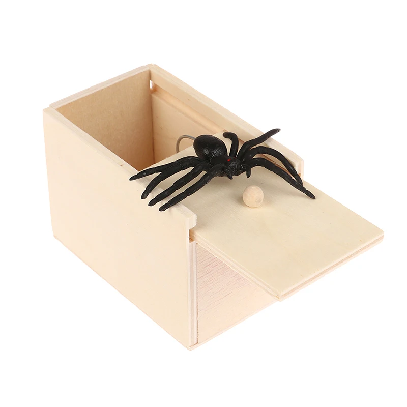 Scherzo di legno trucco scherzo pratico Home Office spaventare Toy Box Gag Spider Kid genitori amico divertente gioco scherzo regalo scatola sorprendente